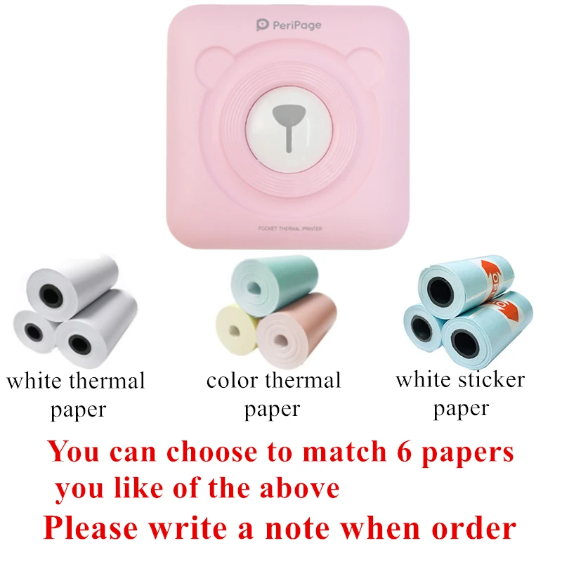Pink match 6 papers Peripage 304 точек/дюйм HD мини Карманный фотопринтер Bluetooth мобильный телефон беспроводной штрих-код POS принтер для Android iOS 58 мм термальный - Цвет: Pink match 6 papers