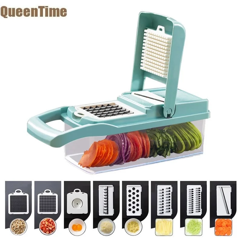 QueenTime 8in1 ручной измельчитель картофеля резак для моркови резак Терка Имбирь Чеснок Мясорубка салат производитель кухня фрукты овощи инструменты