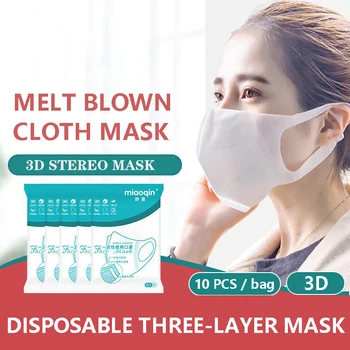 

10pcs/bag Disposable Face Masks Nonwoven 3 Layer Civil Adult Dust Breathable Gauze Mask 3d Stereo Adult White Mouth Face Mask