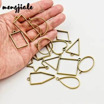 

MENGJIALE 14pcs/lot Geometric Shape Metal Frame Set DIY Epoxy Resin UV Crystal Silicone Molds Jewelry Pendant Making