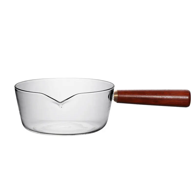 Borosilicate Glass Cooking Soup Milk Pot Pan Small Saucepan With Wooden Handle Cooker Gas Stove Home Cookware Kitchen Gadget