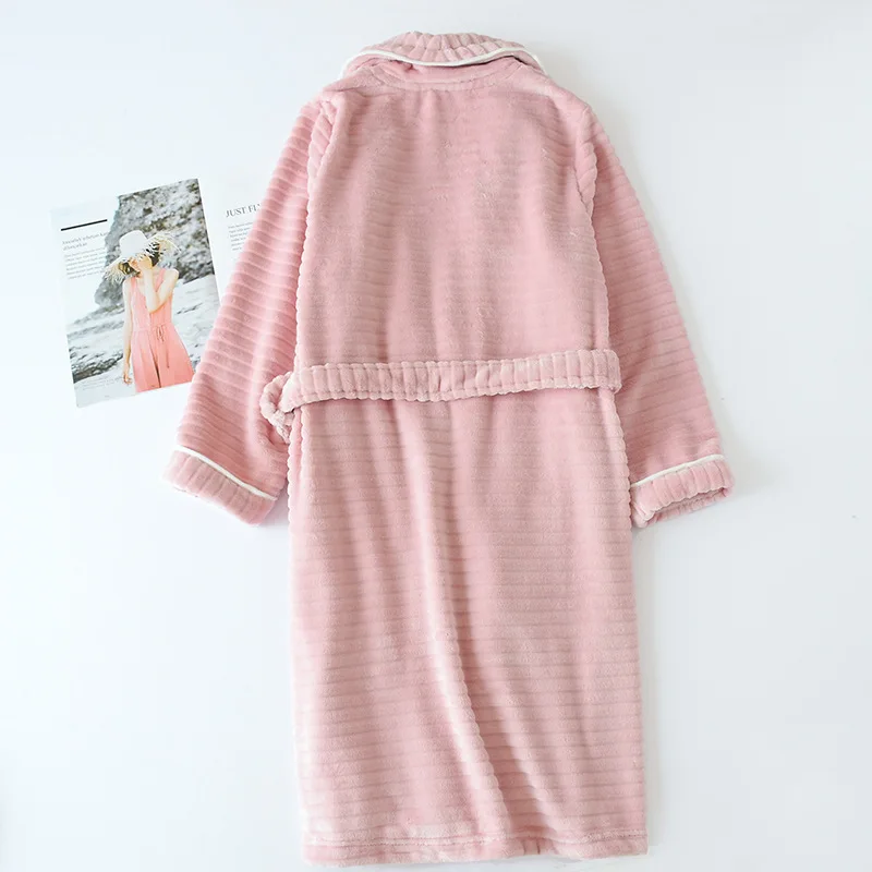 Autumn Winter Warm Soft Thick Couple's Nightgown 2021 Simple Women's Thickened Flannel Homewear Velvet Bathrobe Men's Pajamas