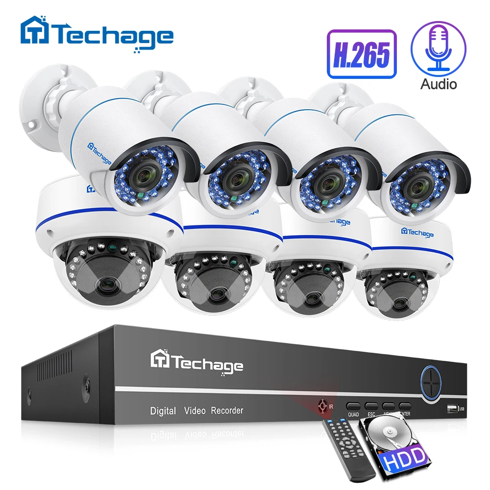 Techage 8CH 1080 P POE NVR аудио запись видеонаблюдения Системы 2MP Крытый Открытый купольная PoE IP Камера ИК P2P комплект видеонаблюдения