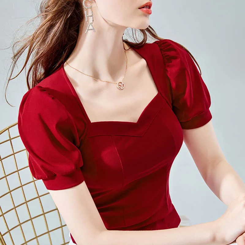 French Blouse Women Summer Casual Retro 