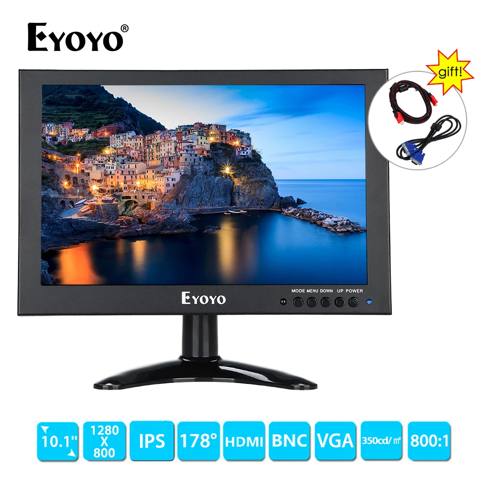 

EYOYO EM10E 10" HDMI TV Computer IPS Monitor 1280X800 LCD Screen Display With VGA AV for Home CCTV Security Camera DVD PC FPV