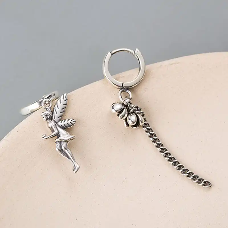 Асимметричные эльф Ангел Серьги с кисточками 100% Серебро 925 пробы ювелирные изделия металлический цветок длинные серьги с кисточками антикварные ушные капли для женщин