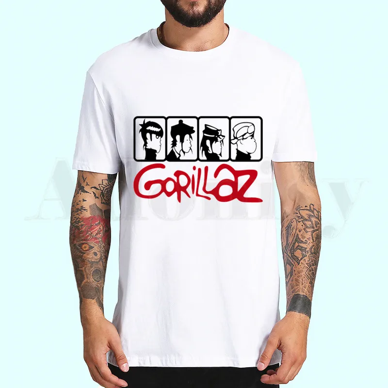 Gorillaz футболка для мужчин короткий рукав повседневные мужские топы аниме мультфильм футболка для мужчин печатная белая футболка женские футболки