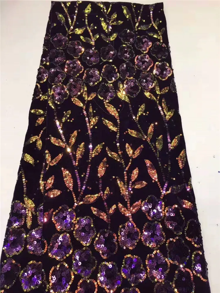 High quality Nigerian Indian embroidery embroidered lace velvet mesh African sequin dress fabric 5 yards | Дом и сад