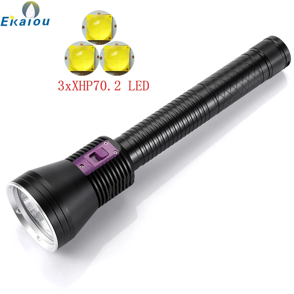 2020 new High Power Diving Flashlight 3xXHP70.2 LED dive Underwater torch 200Meters Submersible Lights use 3x26650 battery