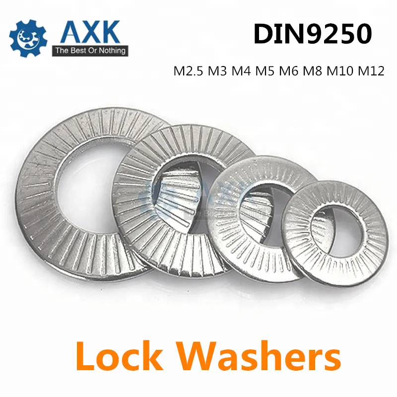 DIN9250 M2.5 M3 M4 m5 m6 m8 m10 m12 304 нержавеющая сталь Стопорная шайба печать наклонные шайбы стопорные шайбы DT