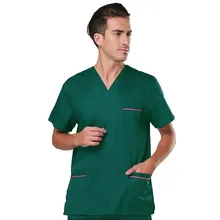 Мужской комплект из топа с коротким рукавом и v-образным вырезом и эластичных штанов из чистого хлопка для хирургии, дизайнерская медицинская форма с цветным блокированием