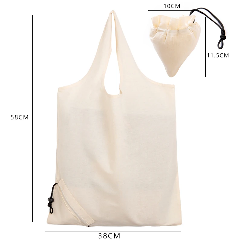 

2024 ECO Cotton Shopping bag Folding Package Women Men Reusable Canvas Fold Pouch white
