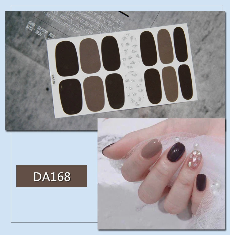 14 Tips Nail Art Full Cover Self Adhesive Nail Stickers Glitter Tips Wraps 3D Waterproof Nail Stickers Decals Manicure Supplies - Цвет: DA168
