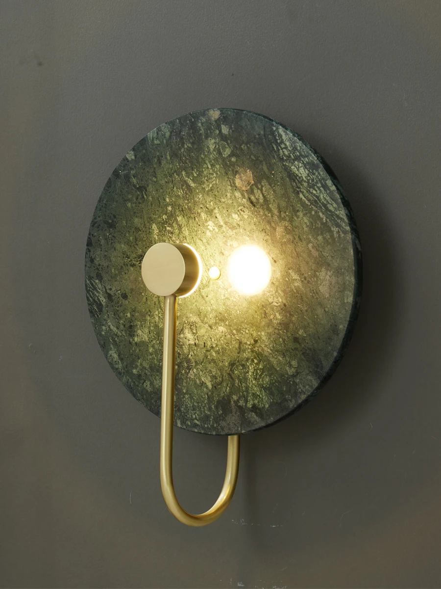 

Nordic luxury Copper Wall Lights Bedroom Marble Wall Lamp Villa staircase Circular Modern Simple Bedside Wall Sconces Lighting