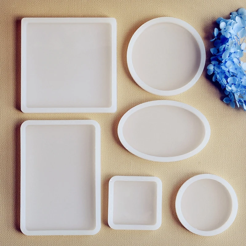 Silicone Mold Flower Silicone Mould Geometric Epoxy Resin Silicone Mold DIY Round Cup Mat Pad Handmade Crafts Making Molds Transparent Square Round Mirror Mould