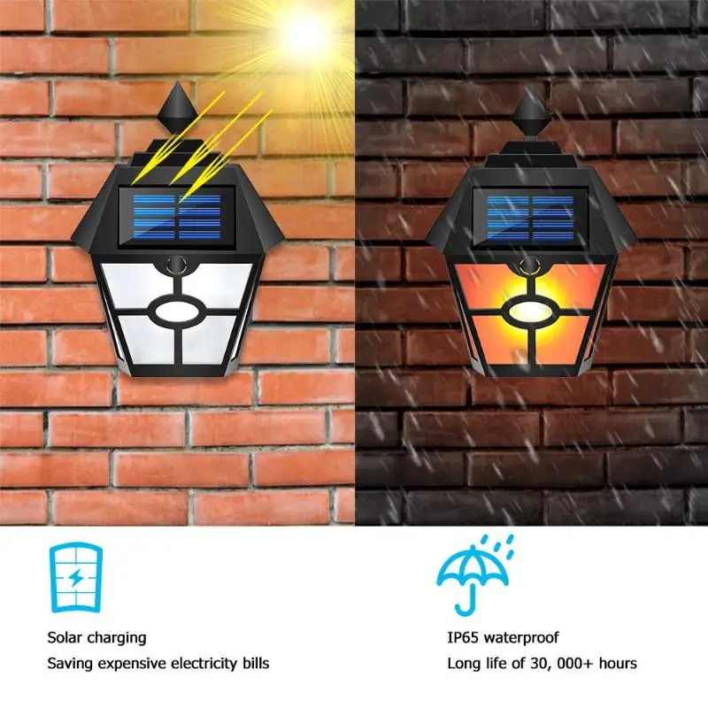 LED Solar Power Light Control Wall Light Outdoor IP65 Waterproof Energy Saving Street Flame Light Home Garden Security Lamp