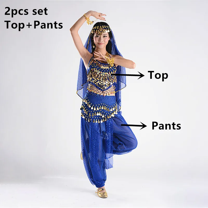 Костюмы для танца живота для продажи, штаны для женщин, Болливуд, индийский Египетский танец живота, платье для танцев размера плюс, для взрослых женщин, индийская одежда - Цвет: Blue 2pcs set