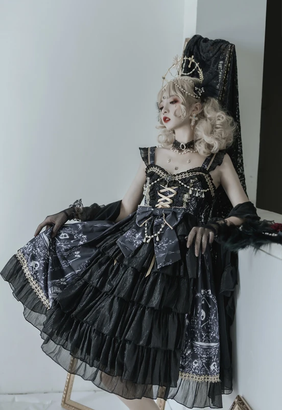 Japanese Lolita JSK Dress Dragon Witch Gothic Jsk Dress Dark Punk Vintage Victorian Princess Party Dress Sleeveless Lolita Dress