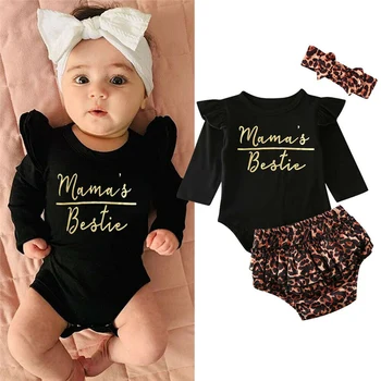 

Newborn Infant Fashion Baby Boy Girl Clothes Set 2020 Spring Letter Tops Bodysuit+Leopard Shorts Pant 3PCS Baby Girl Outfit Sets