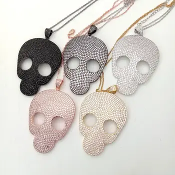 

46x64mm Mixed Color golden plated Cz micro Skull head Pendant Jewelry Findings