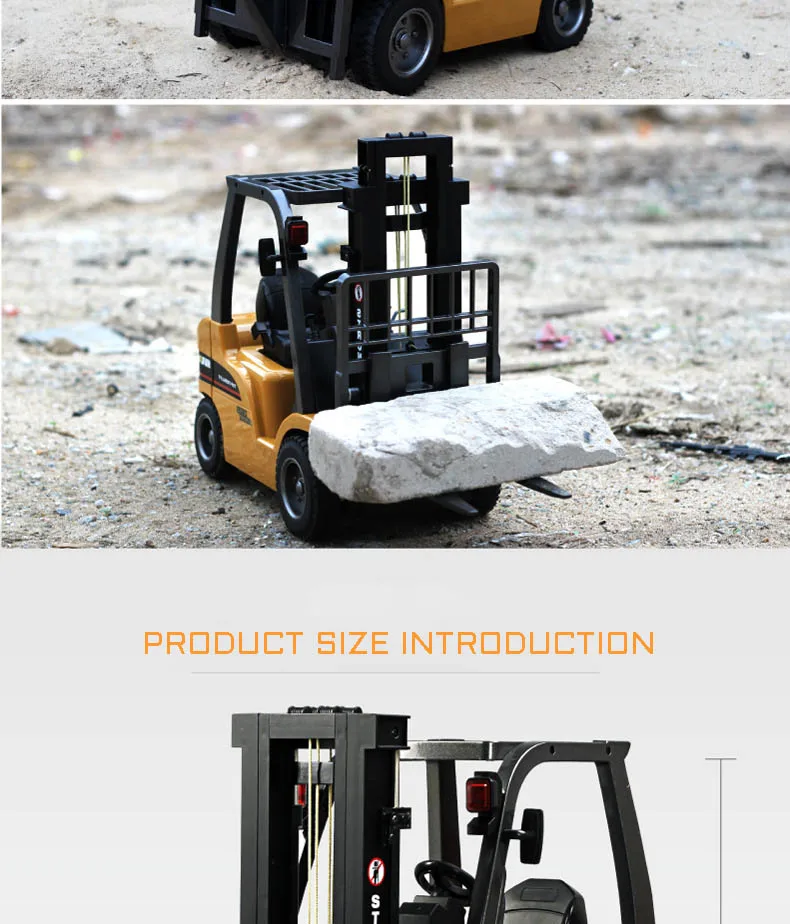 Huina 577 RC Alloy Forklift Truck With Trailer Lights Simulation Lifting Crane Children's Toy Engineering Vehicle Model Boy Gift 6
