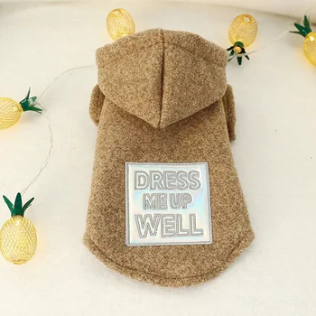 

Pet Autumn And Winter Woolen Coat Dog Cold-weather Warm 2-legged Hooded Snap Button Jacket