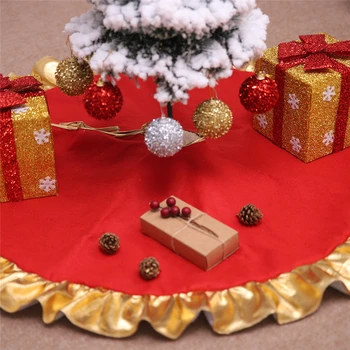 

1Pcs 90cm Red Golden Ruffle Edge Christmas Tree Skirt Ornament Supplies Home Xmas New Year Decor Festival Party Decoration 62653
