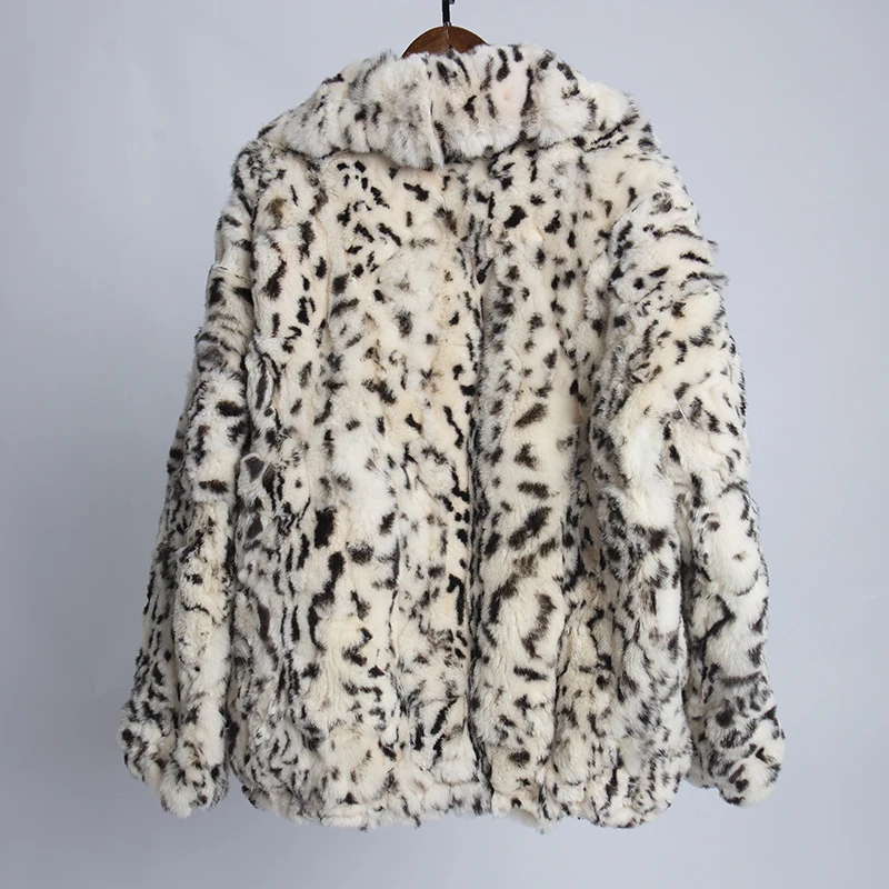 Куртка из натуральной кожи Зимняя леопардовая куртка с натуральным кроличьим мехом женская одежда больших размеров новая короткая стильная куртка с отложным воротником