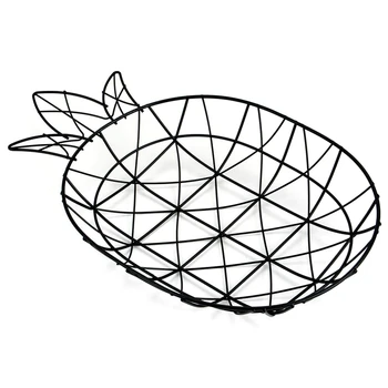 

Countertop Fruit Basket Dish Bowl Container Platter (Iron Wire Black) Pineapple Shape for Kitchen Table Home Decor