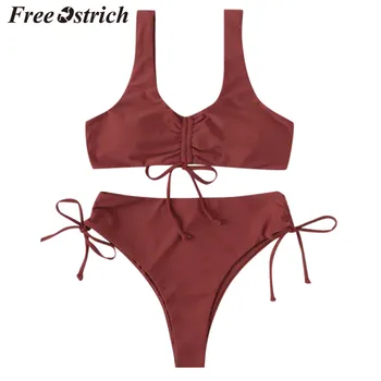 

Free Ostrich Sports Biquini Set Sexy Underwear Women Push Up Bra Solid High Waist Panties Women Underwear Two Piece Bathing Suit
