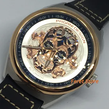 

PAGANI DESIGN Men's Classic 3D Gold Skull Punk Style Mechanical Watches Waterproof Genuine Leather Brand Luxury Automatic Watch