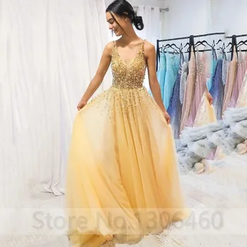 

Sparkling Tulle Prom Dresses Sexy V Neck Formal Dresses Backless Evening Dresses Wedding Party Dresses vestido formatura