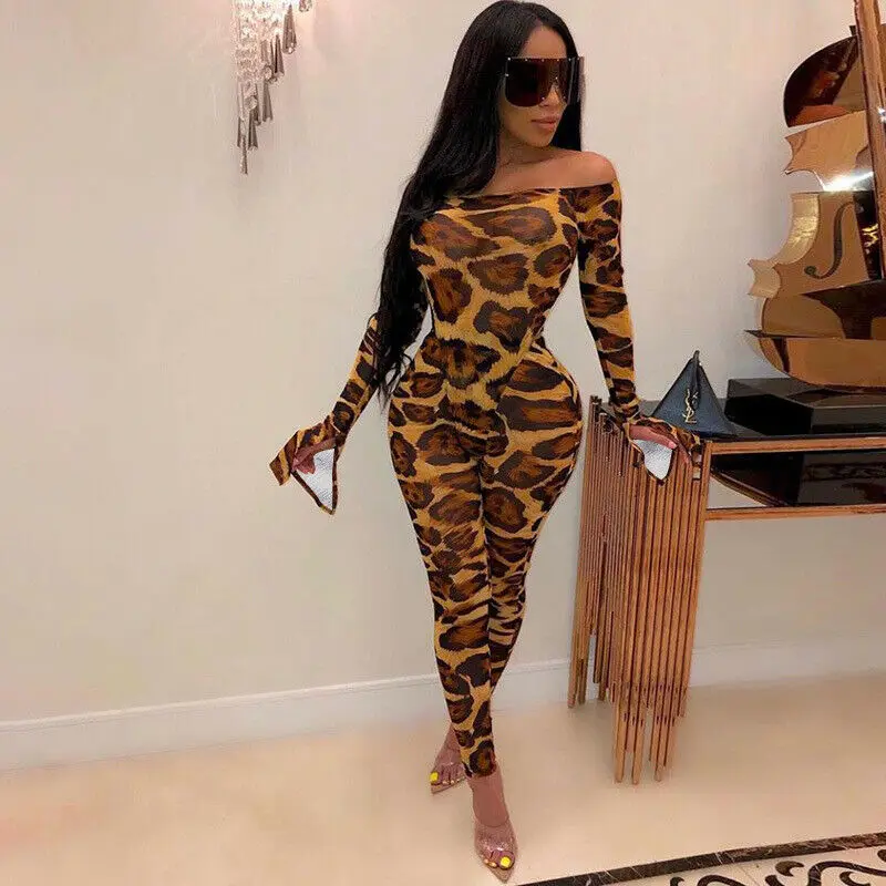 Sexy Women Leopard Print Off Shoulder 