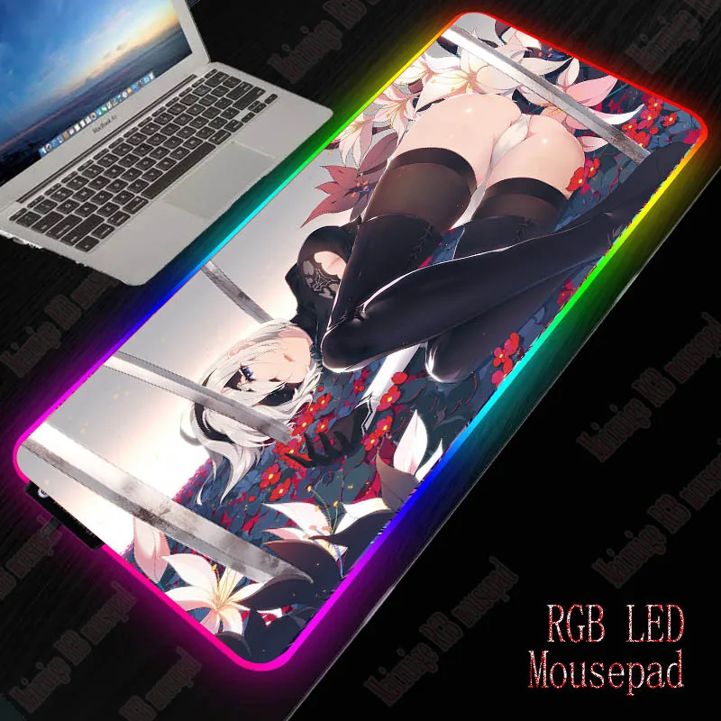 

XGZ Nier Automata Sexy Girl RGB Mouse Pad Gaming Keyboard Mouse Pad Large Computer Mouse Pad Gamer Backlight Mause Pad Desk Mat