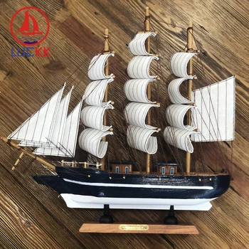 

LUCKK 33CM Mediterranean Handmade Wooden SailBoat Figurine Nordic Home Desktop Decor Wood Nautical Crafts Ornament Top Kids Gift