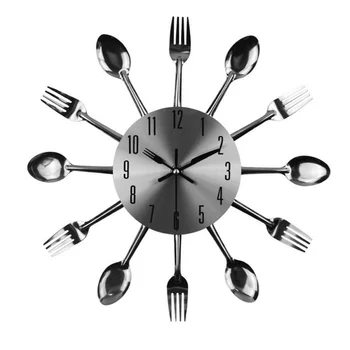 

Stainless steel cutlery wall clock creative silver clock kitchen clock living room electronic wall clock wall watch home decor