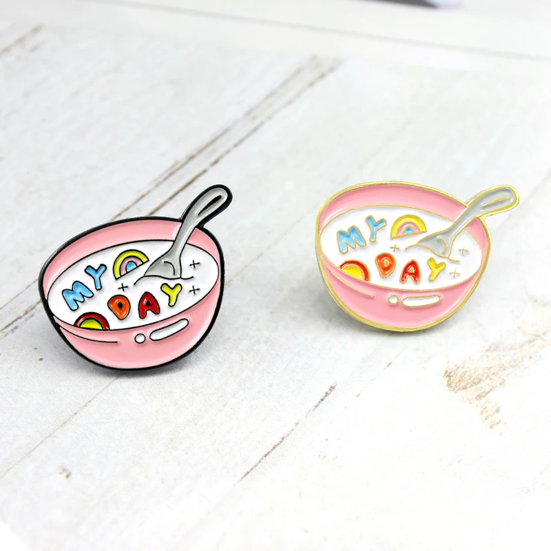 Мультяшная розовая брошь в виде чашки супа милое яйцо Радуга мой день молоко