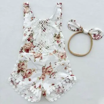 

Newborn Baby Girl Floral Clothes Jumpsuit Romper Bodysuit +Headband Outfit Set B