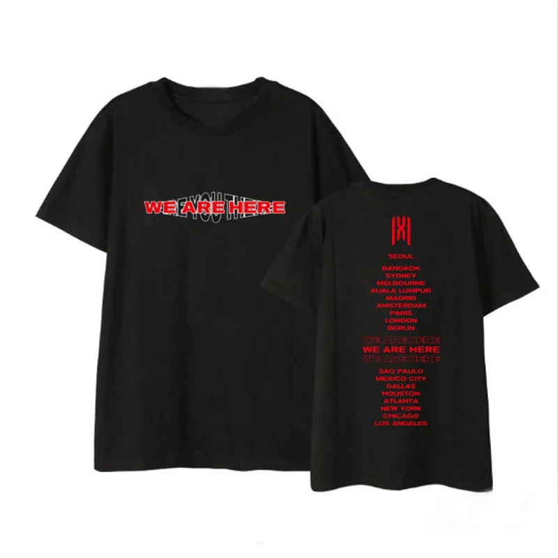 Kpop MONSTA X WE ARE HERE Album Shirts Повседневная Свободная одежда в стиле хип-хоп футболка Топы с короткими рукавами футболка DX961
