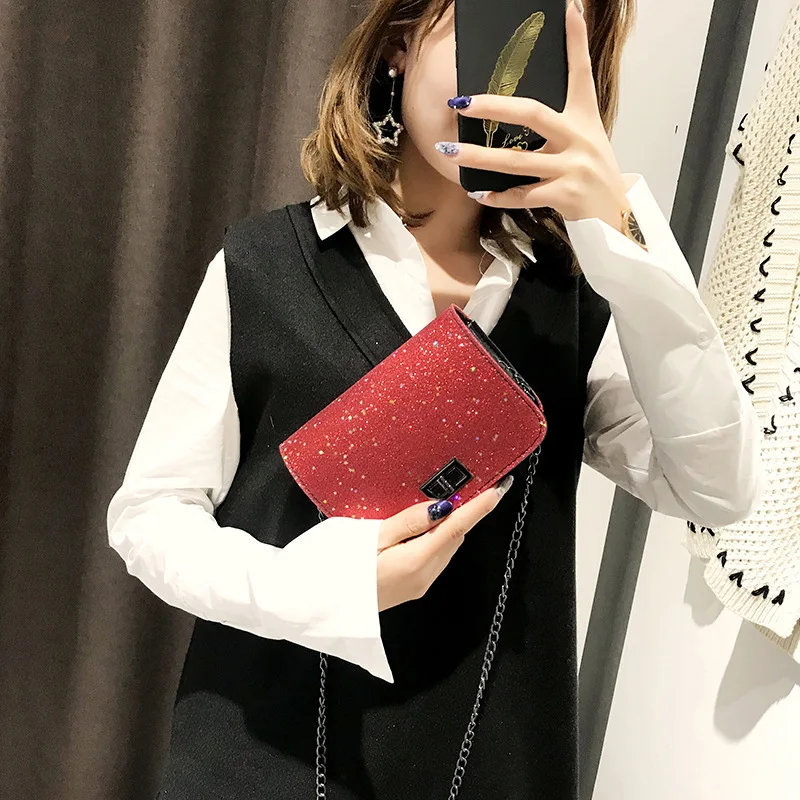 

2018 Korean-style Spring New Style Sequin WOMEN'S Bag Fashion Small Square Bag Fashion Women's Shoulder Chain Bag Teng