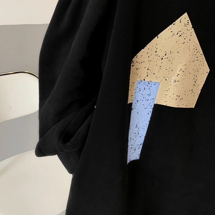 BelineRosa Корейская Мода Печати L, XL, 2XL Плюс Размер Толстовки Платье Сгущает Теплый Флокирование Осень-Зима Платье Женщины TYFS0018