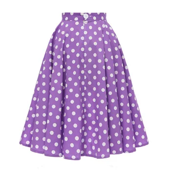 

50s 60s Retro Polka Dot Swing Skirts Womens High Waist Summer Vintage Pleated Skirt Jupe Femme Black Red Blue Cotton Skirt Saias