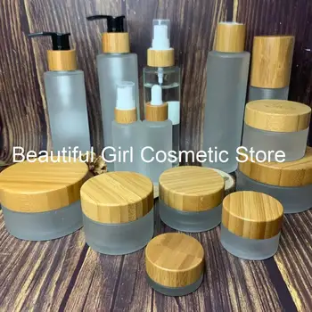 

Free logo frosted glass cosmetic jars,bamboo lids 30g frosted glass cbd cream jar ,30ml dropper glass bottle with bamboo cap lid
