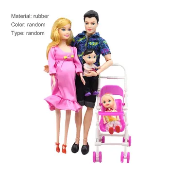 

OCDAY 5 People Dolls Suit Pregnant Doll Family Variety of Styles Mom Dad Little Kelly Girl Baby Son Baby Carriage Gift Kids Toys