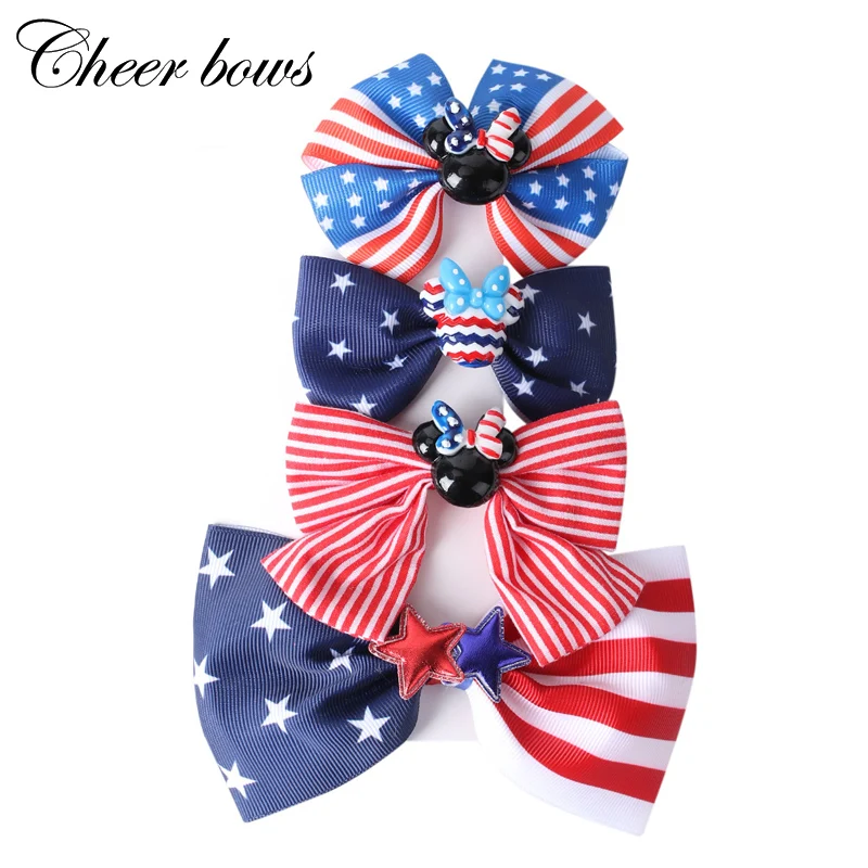Cheer Bow 4 шт./компл. 3 5 &quotбанты для волос июля девочек с флагом США зажимы на День