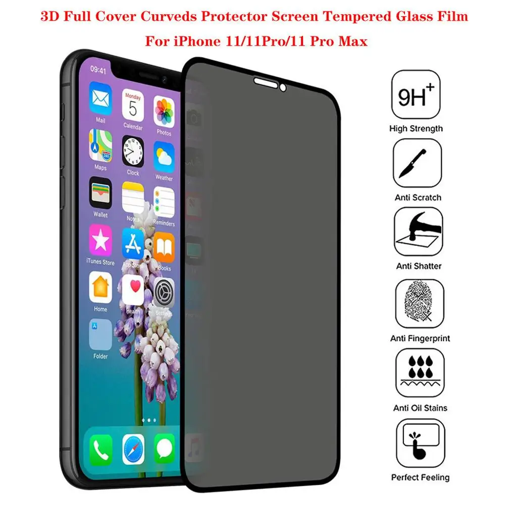 iPhone 11 4PC Высокая прозрачность 3D полное покрытие Curveds конфиденциальности Анти-видеть Закаленное стекло протектор экрана для iPhone 11/Pro Max s17 - Цвет: iPhone 11 4PC