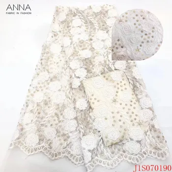 

Anna flower embroidery french net lace sequin fabric 2020 high quality african lace nigerian tulle fabrics 5 yards/pcs for dress