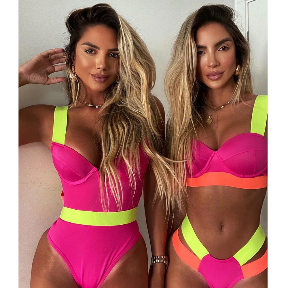 Bañador Sexy de realce para mujer, traje de baño de una pieza de retazos de Color, ropa de playa para verano, novedad de 2021