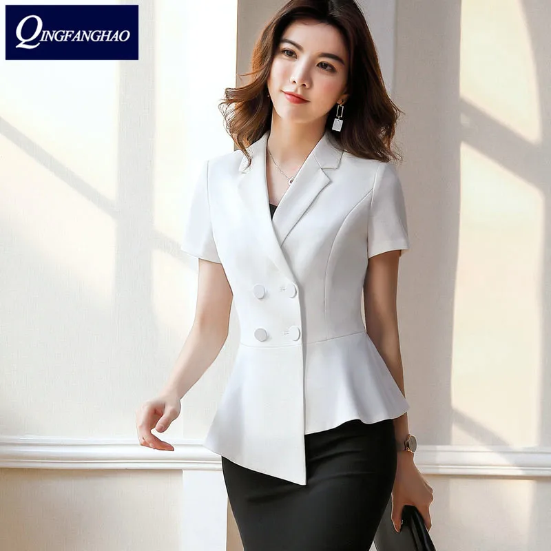 

Professional wear women's suit summer short-sleeved blazer ladies suit ruffled irregular design