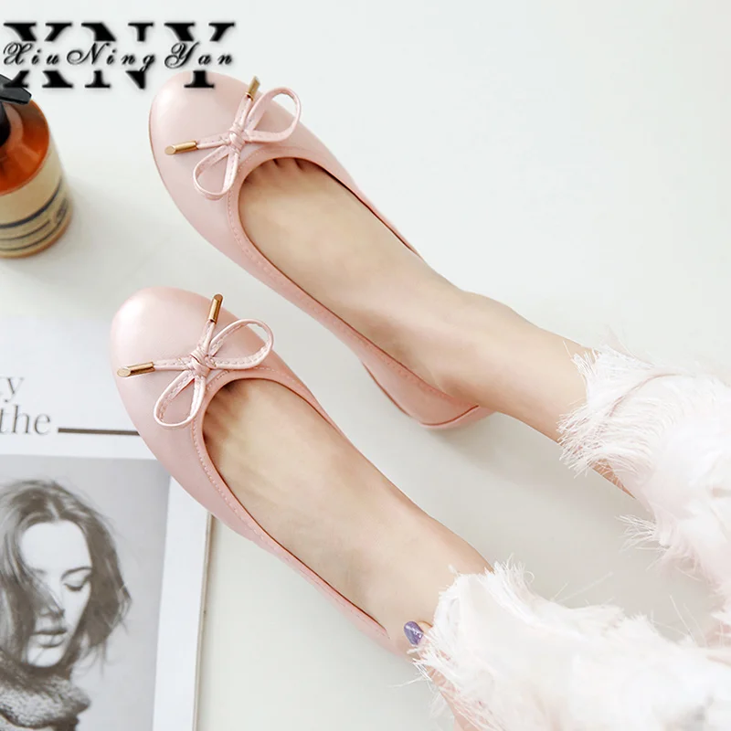 

Xiuningyan Ballet Flats Women Genuine Leather Shoes Women Soft Bottom Butterfly-knot Shoes Slip on Breathable Women Shoes Flats
